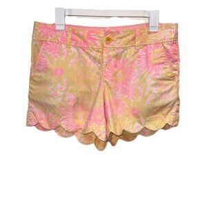Lilly Pulitzer Buttercup Shorts Pink Yellow Floral Scalloped Hem Preppy SIZE 8